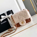 Chanel AS5148 Mini Flap Bag Shearling Lambskin & Gold-Tone Metal Beige & Brown - Default Title - View 1