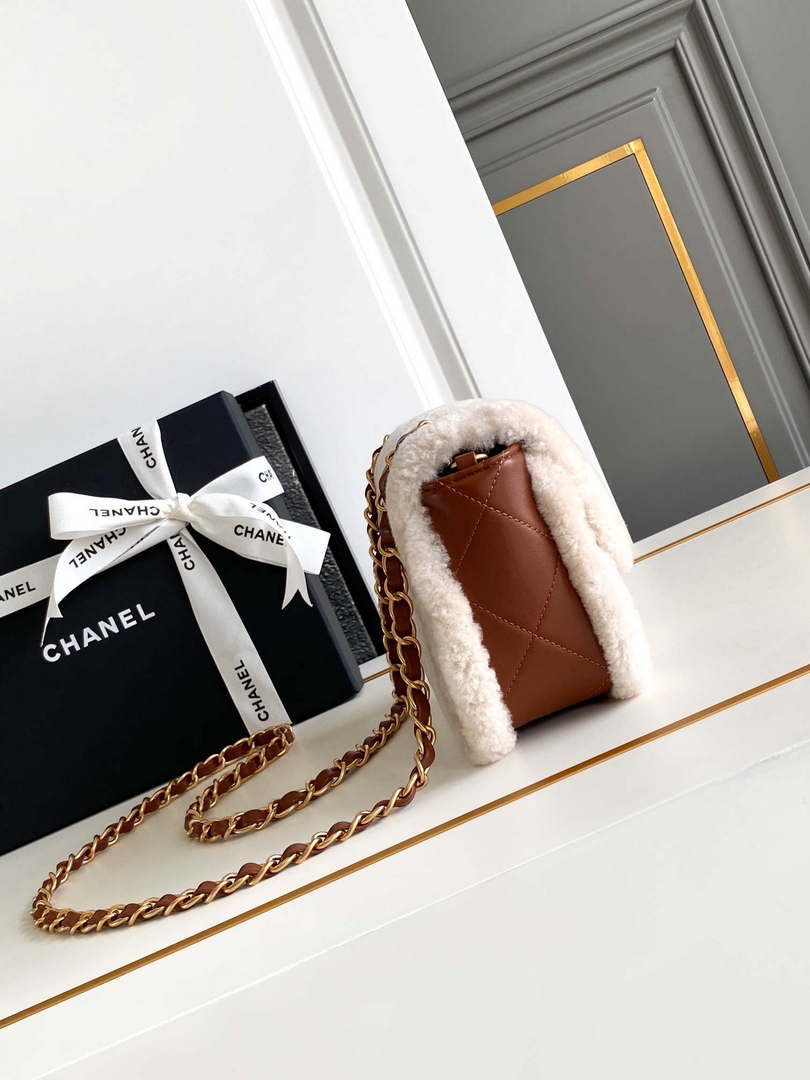 Chanel AS5148 Mini Flap Bag Shearling Lambskin & Gold-Tone Metal Beige & Brown