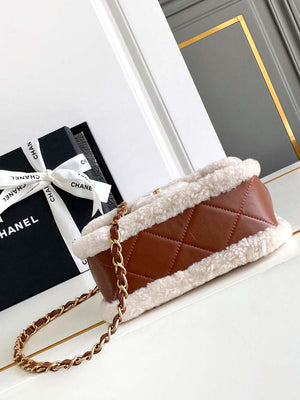 Chanel AS5148 Mini Flap Bag Shearling Lambskin & Gold-Tone Metal Beige & Brown - Default Title - View 4