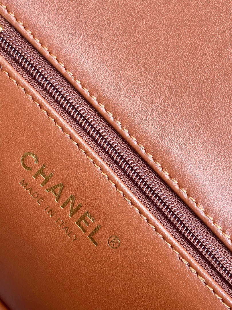 Chanel AS5148 Mini Flap Bag Shearling Lambskin & Gold-Tone Metal Beige & Brown