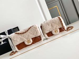 Chanel AS5149 Flap Bag Shearling Lambskin & Gold-Tone Metal Beige & Brown - Default Title - View 2