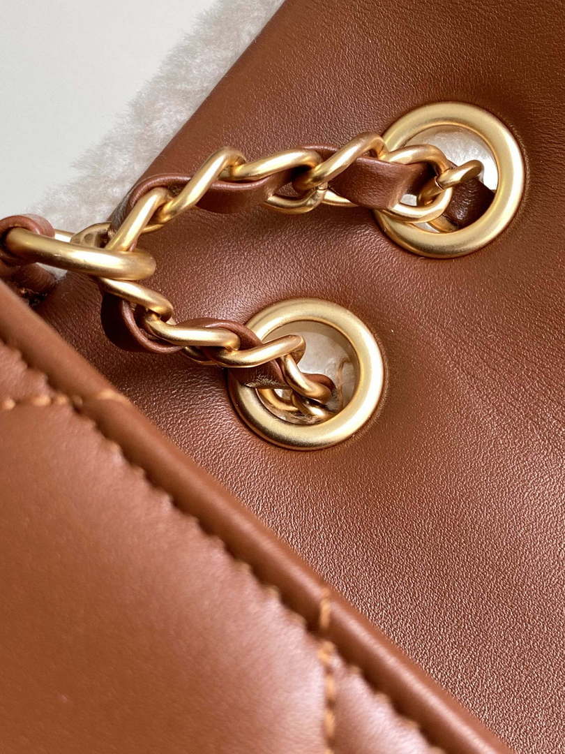 Chanel AS5149 Flap Bag Shearling Lambskin & Gold-Tone Metal Beige & Brown
