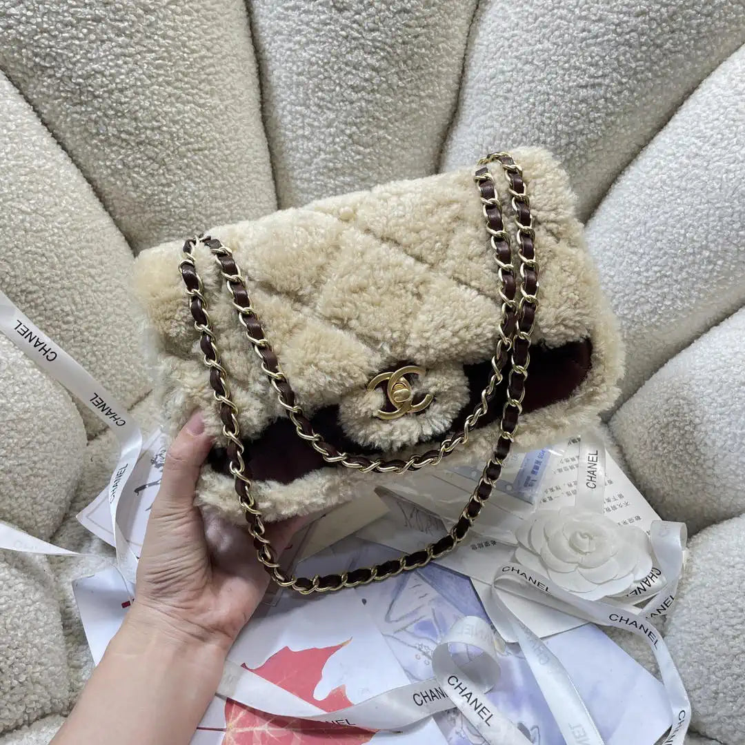 Chanel AS5149 Flap Bag Shearling Lambskin & Gold-Tone Metal Wine Red