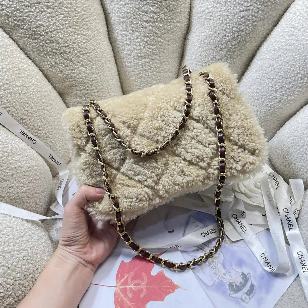 Chanel AS5149 Flap Bag Shearling Lambskin & Gold-Tone Metal Wine Red