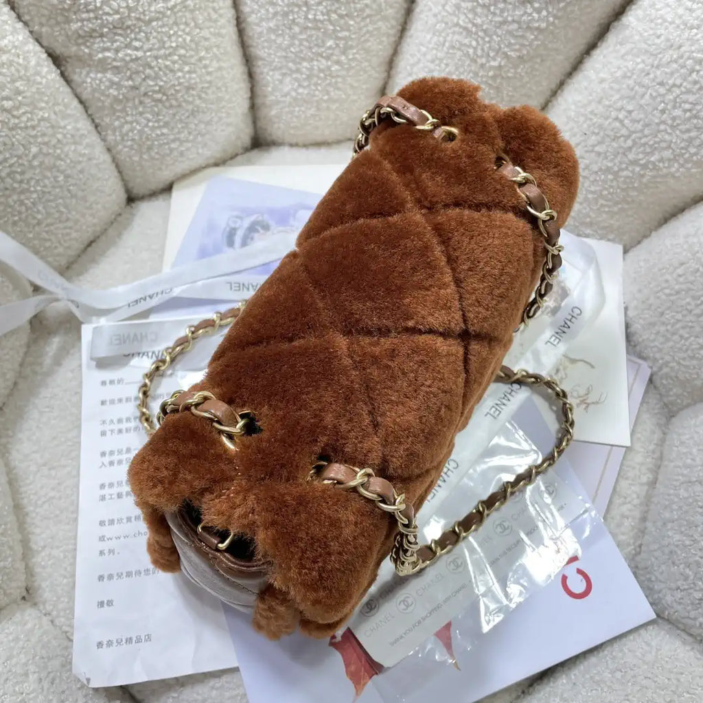 Chanel AS5149 Flap Bag Shearling Lambskin & Gold-Tone Metal Brown