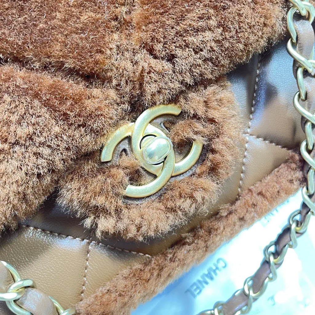 Chanel AS5149 Flap Bag Shearling Lambskin & Gold-Tone Metal Brown