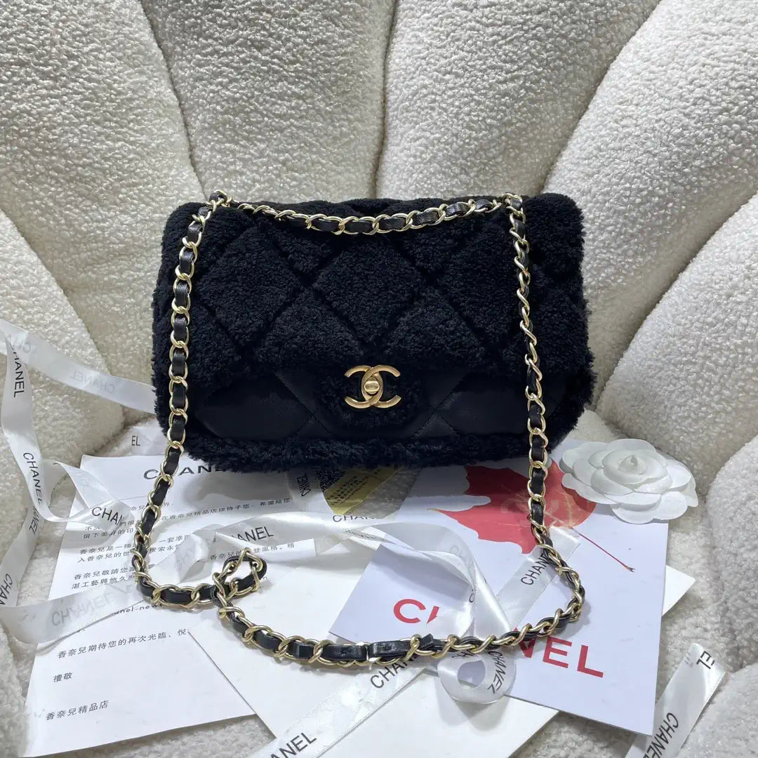 Chanel AS5149 Flap Bag Shearling Lambskin & Gold-Tone Metal Black