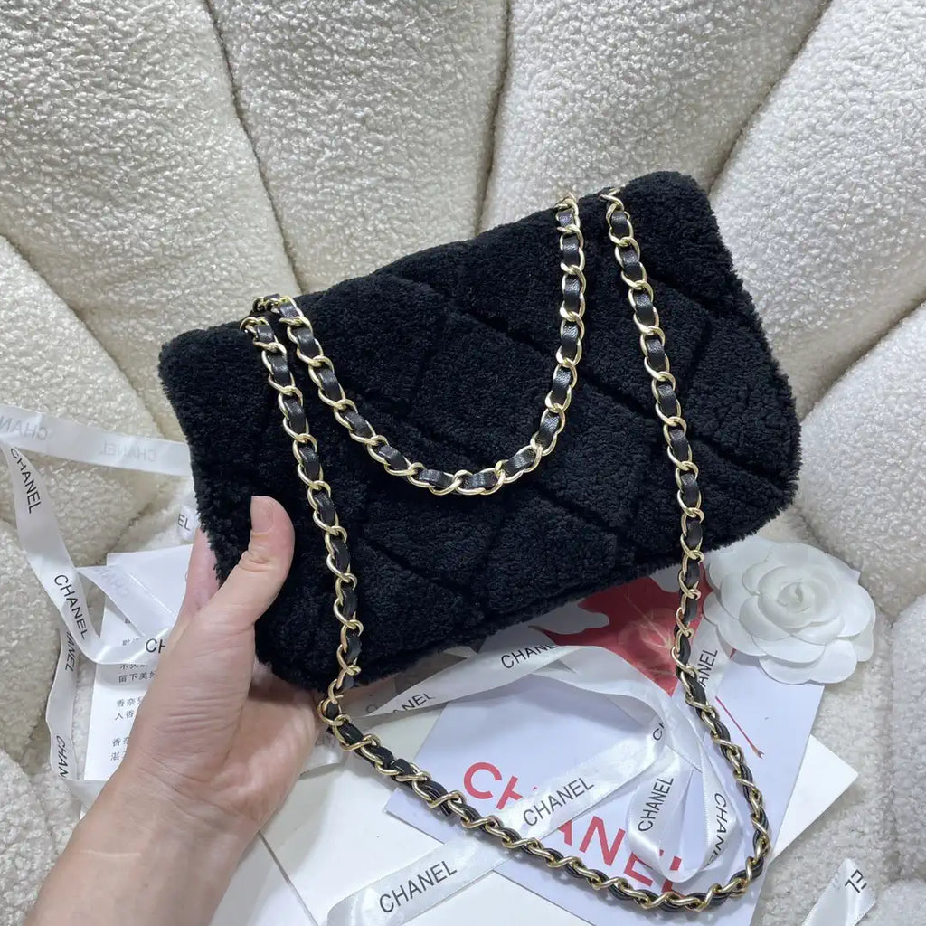 Chanel AS5149 Flap Bag Shearling Lambskin & Gold-Tone Metal Black