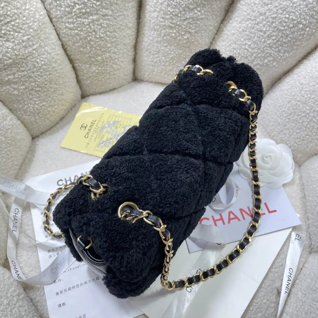 Chanel AS5149 Flap Bag Shearling Lambskin & Gold-Tone Metal Black