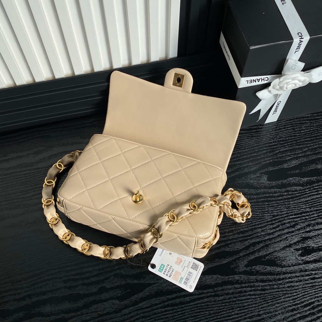 Chanel AS5176 Flap Bag 24K Lambskin Apricot - Default Title - View 7