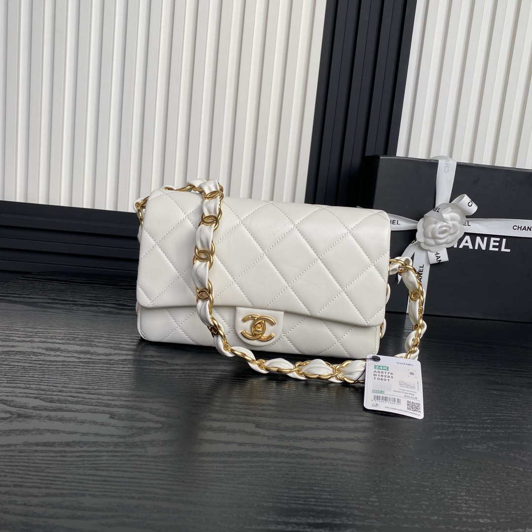 Chanel AS5176 Flap Bag 24K Lambskin White