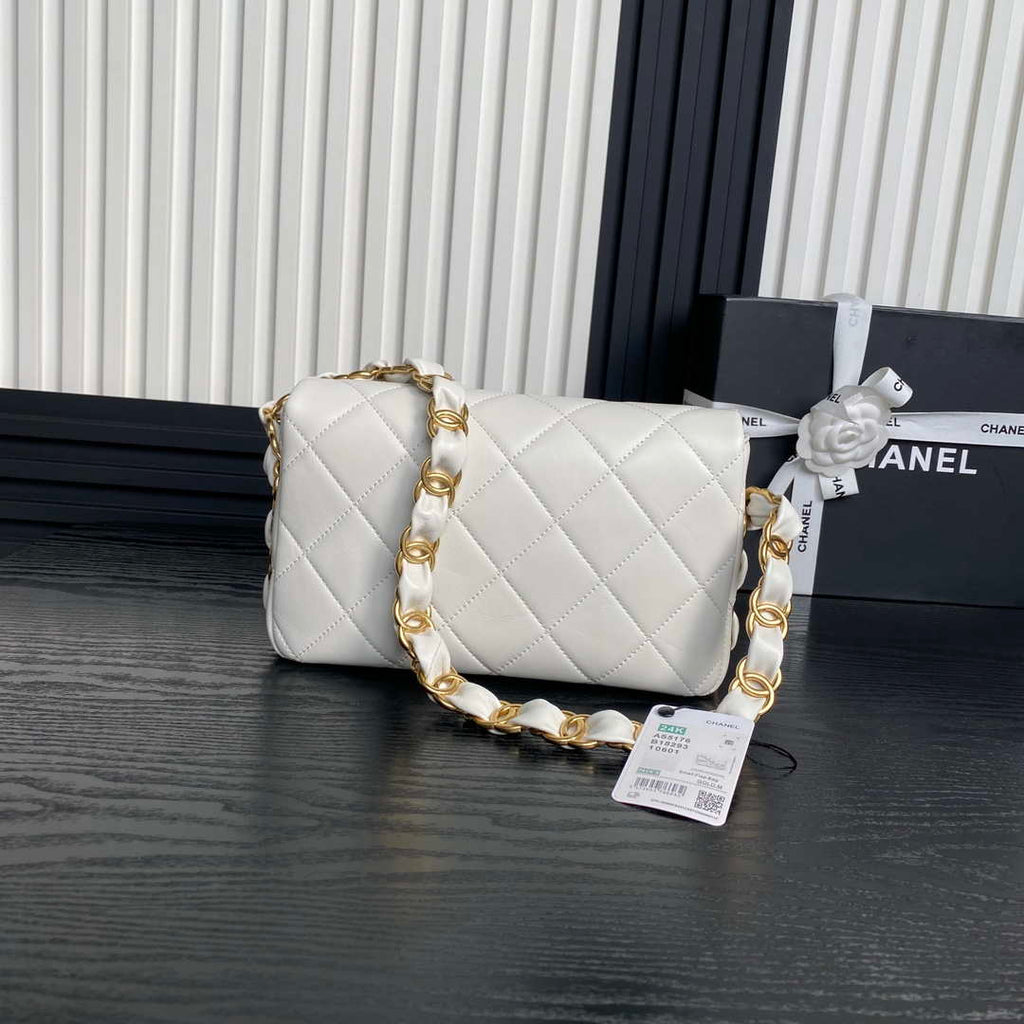 Chanel AS5176 Flap Bag 24K Lambskin White