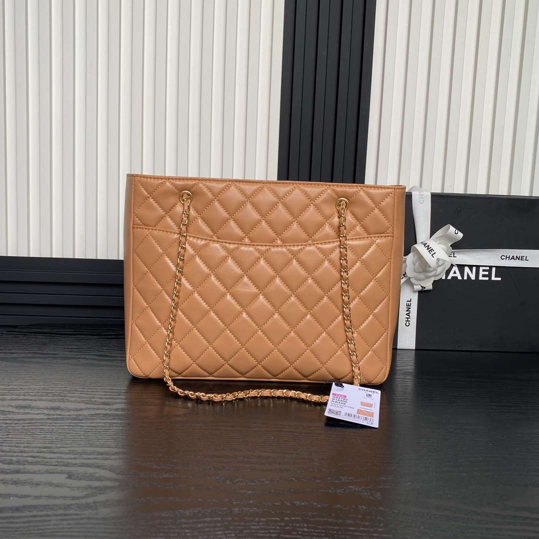 Chanel AS5192 Small Tote Shiny Lambskin & Gold-Tone Metal  Camel