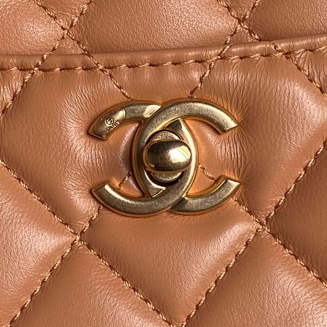 Chanel AS5192 Small Tote Shiny Lambskin & Gold-Tone Metal  Camel