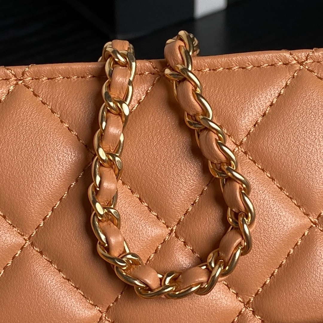 Chanel AS5192 Small Tote Shiny Lambskin & Gold-Tone Metal  Camel - Default Title - View 4