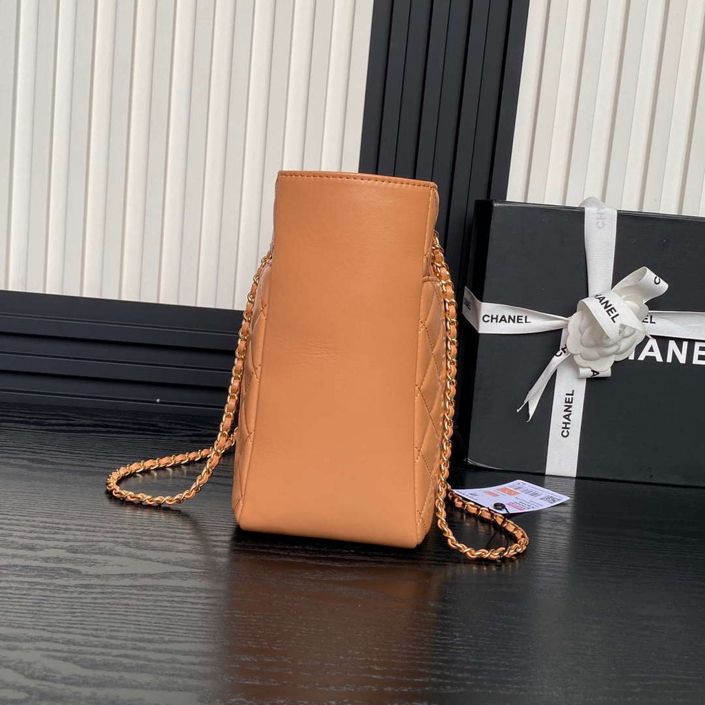 Chanel AS5192 Small Tote Shiny Lambskin & Gold-Tone Metal  Camel