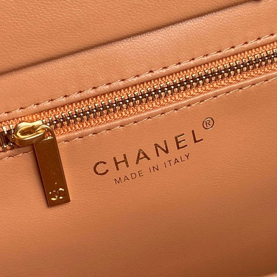 Chanel AS5192 Small Tote Shiny Lambskin & Gold-Tone Metal  Camel - Default Title - View 9