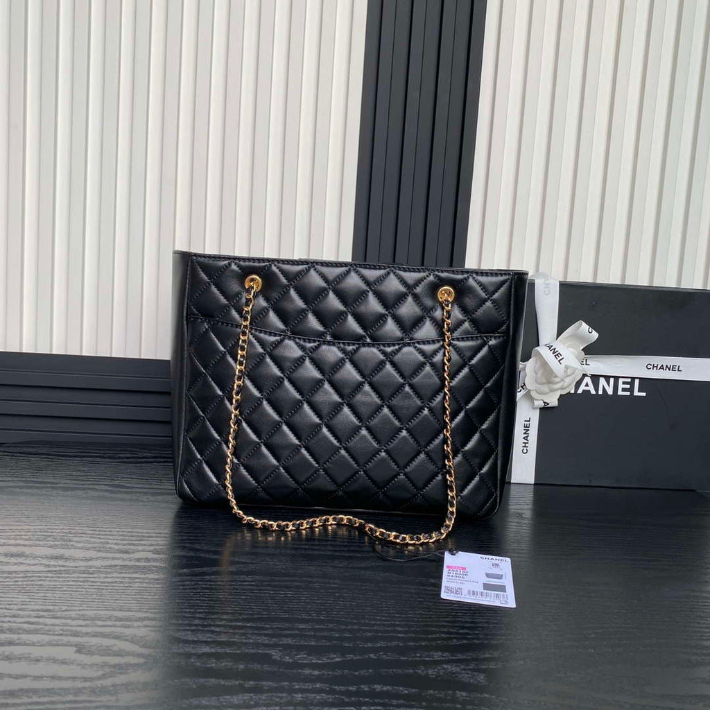 Chanel AS5192 Small Tote Shiny Lambskin & Gold-Tone Metal Black