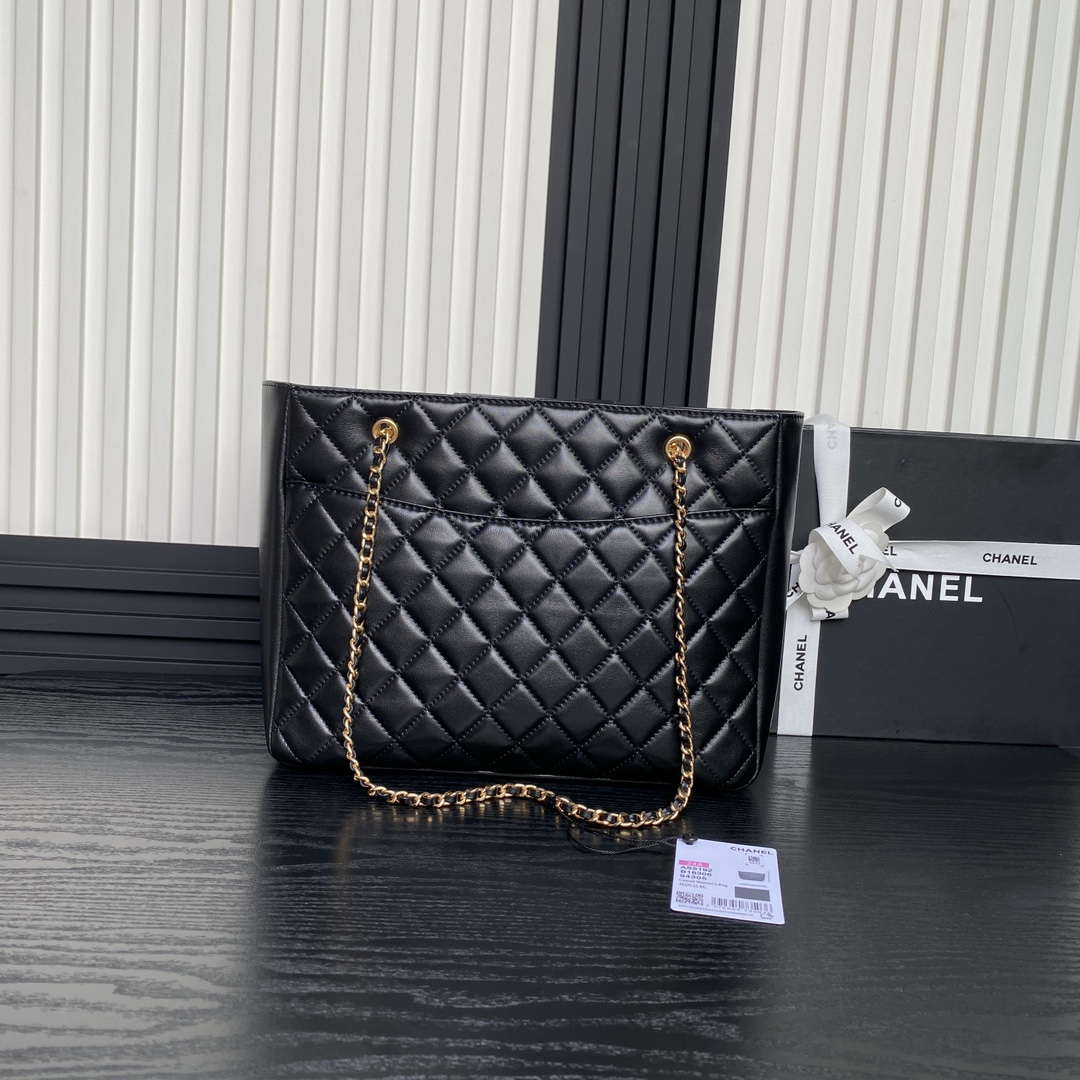 Chanel AS5192 Small Tote Shiny Lambskin & Gold-Tone Metal Black - Default Title - View 2