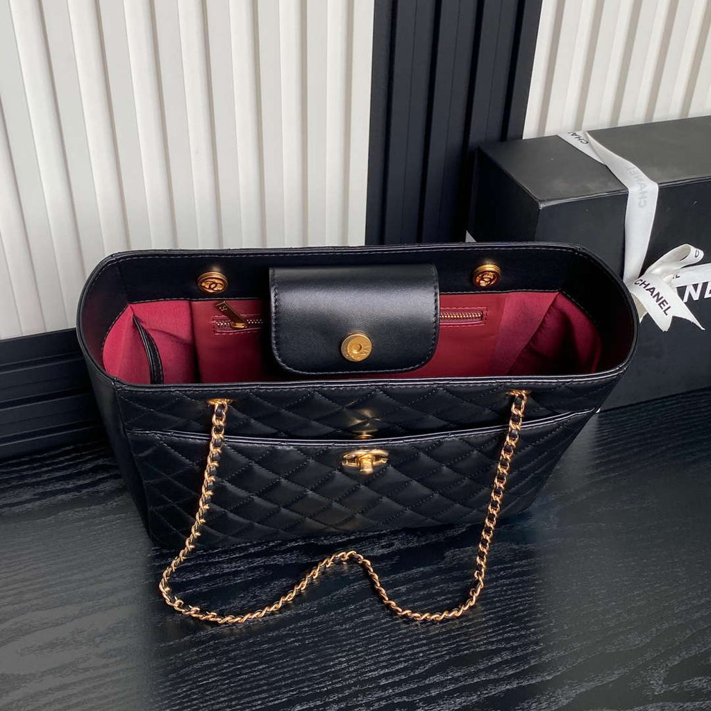 Chanel AS5192 Small Tote Shiny Lambskin & Gold-Tone Metal Black