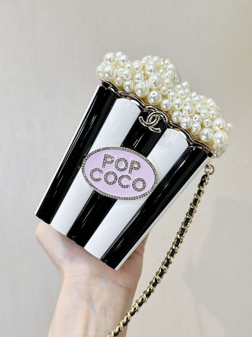 CHANEL AS5217 Resin  Enamel Imitation Pearls & Gold-Tone Metal  White Black & Light Pink