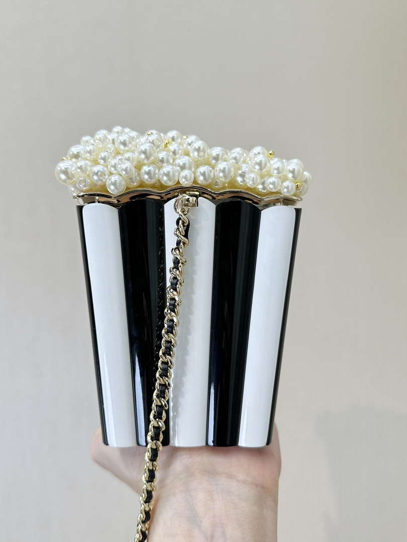 CHANEL AS5217 Resin  Enamel Imitation Pearls & Gold-Tone Metal  White Black & Light Pink