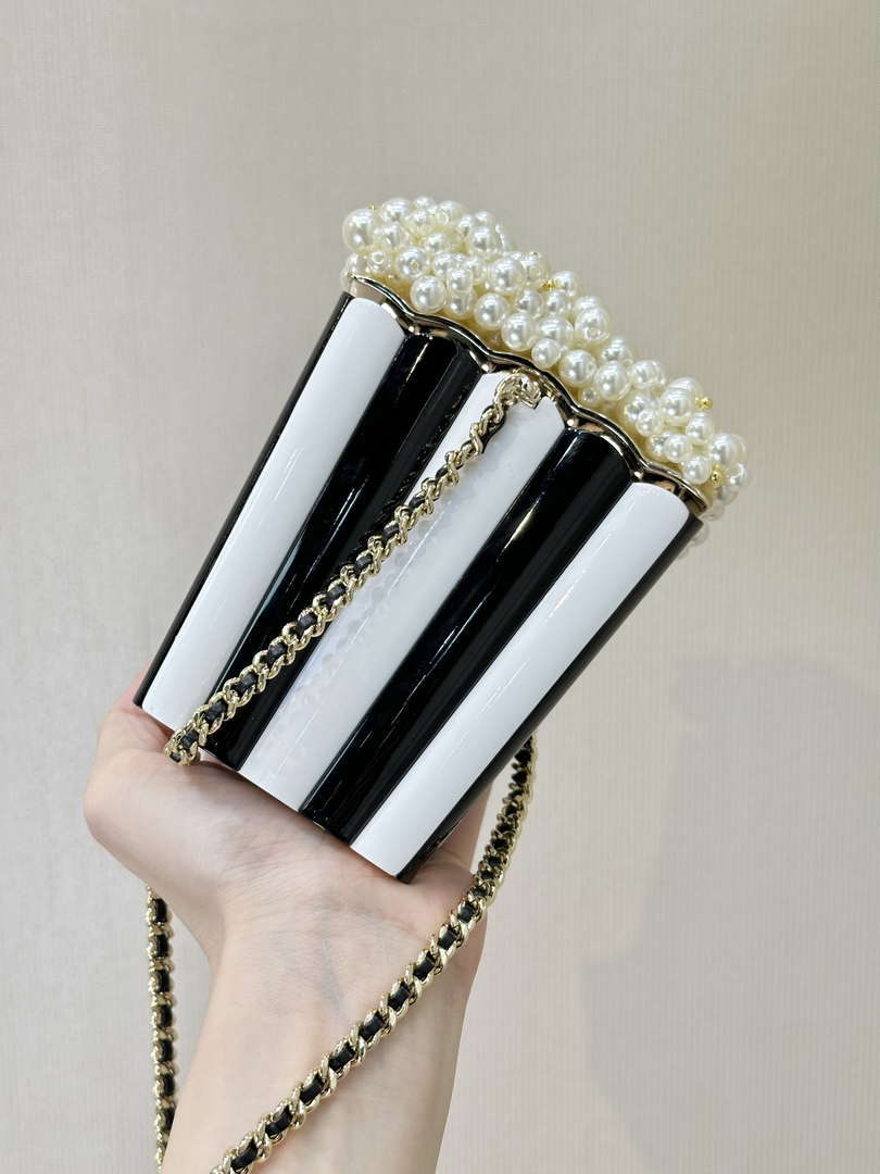 CHANEL AS5217 Resin  Enamel Imitation Pearls & Gold-Tone Metal  White Black & Light Pink