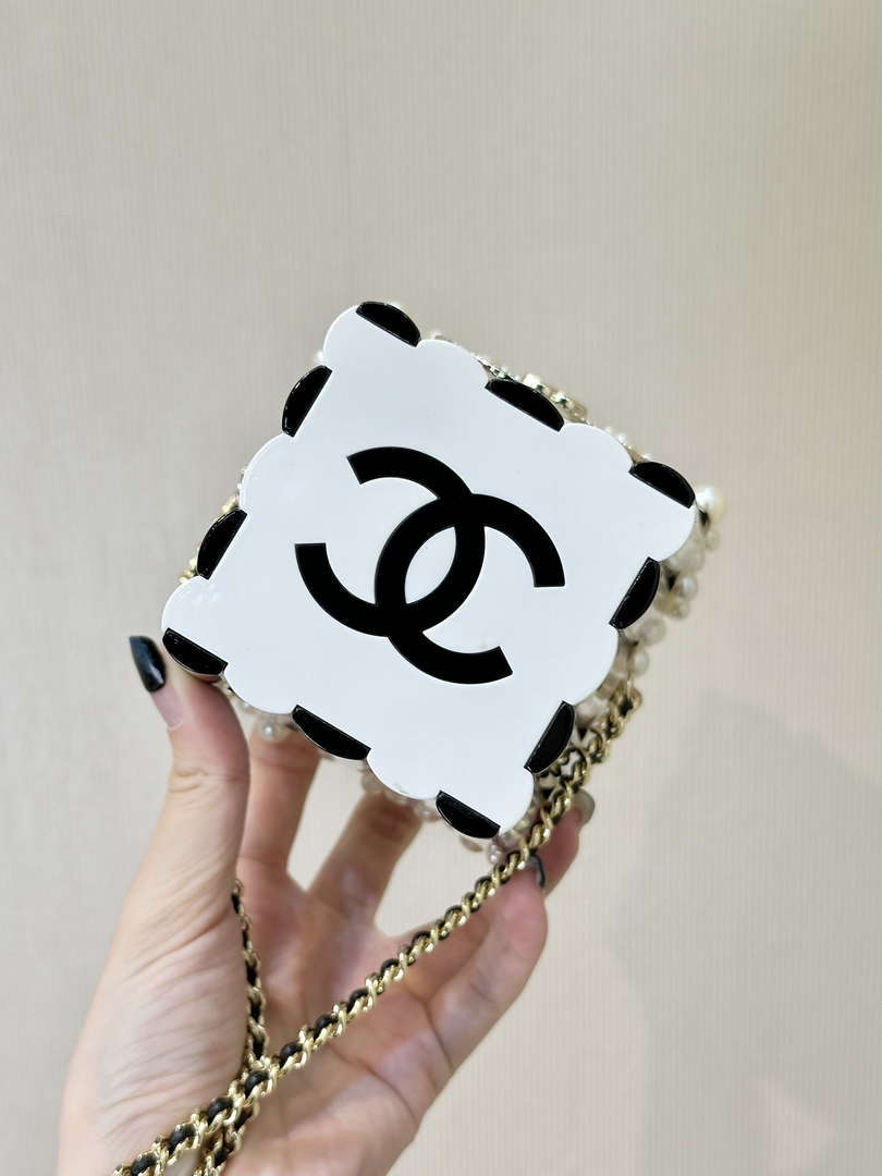 CHANEL AS5217 Resin  Enamel Imitation Pearls & Gold-Tone Metal  White Black & Light Pink