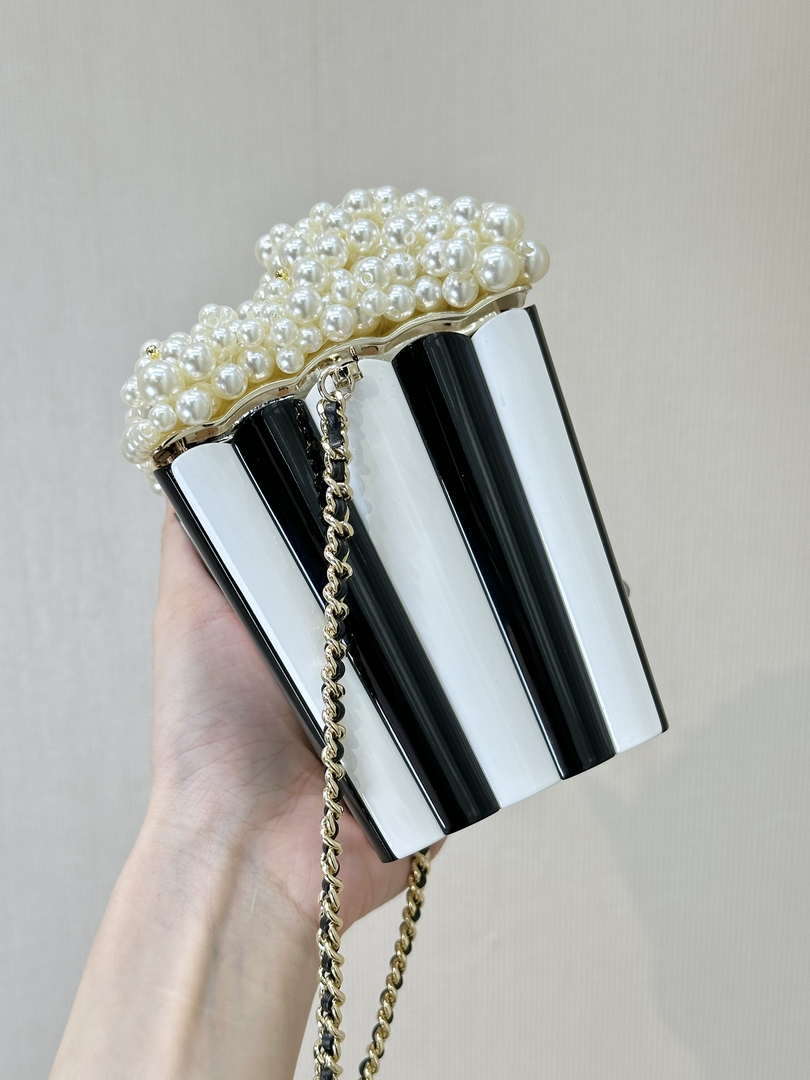 CHANEL AS5217 Resin  Enamel Imitation Pearls & Gold-Tone Metal  White Black & Light Pink