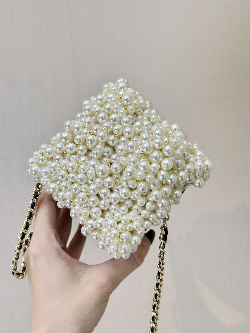CHANEL AS5217 Resin  Enamel Imitation Pearls & Gold-Tone Metal  White Black & Light Pink