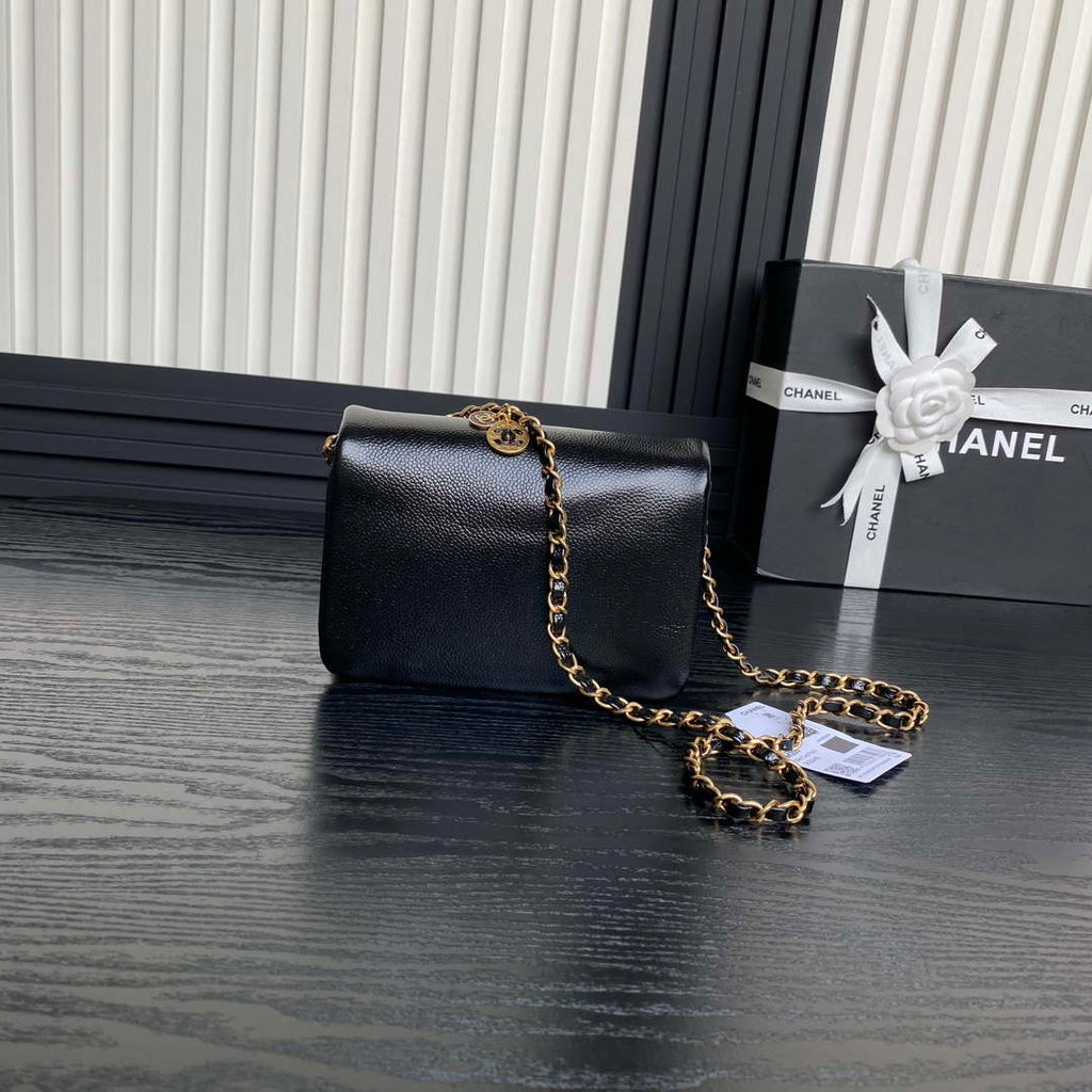 Chanel AS5218 Mini Flap Bag Grained Shiny Calfskin & Gold-Tone Metal Black