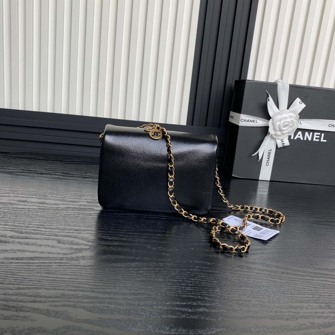 Chanel AS5218 Mini Flap Bag Grained Shiny Calfskin & Gold-Tone Metal Black