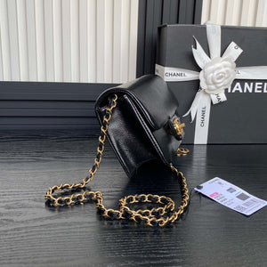Chanel AS5218 Mini Flap Bag Grained Shiny Calfskin & Gold-Tone Metal Black - Default Title - View 5
