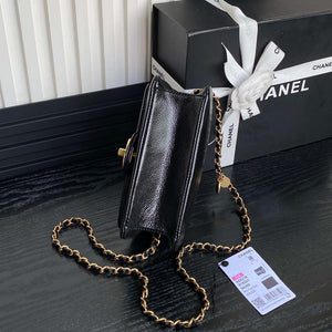 Chanel AS5218 Mini Flap Bag Grained Shiny Calfskin & Gold-Tone Metal Black - Default Title - View 6