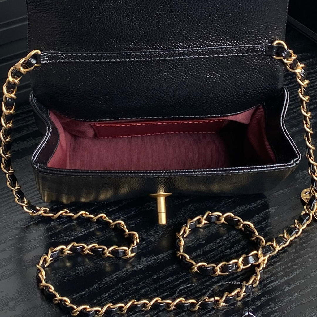 Chanel AS5218 Mini Flap Bag Grained Shiny Calfskin & Gold-Tone Metal Black
