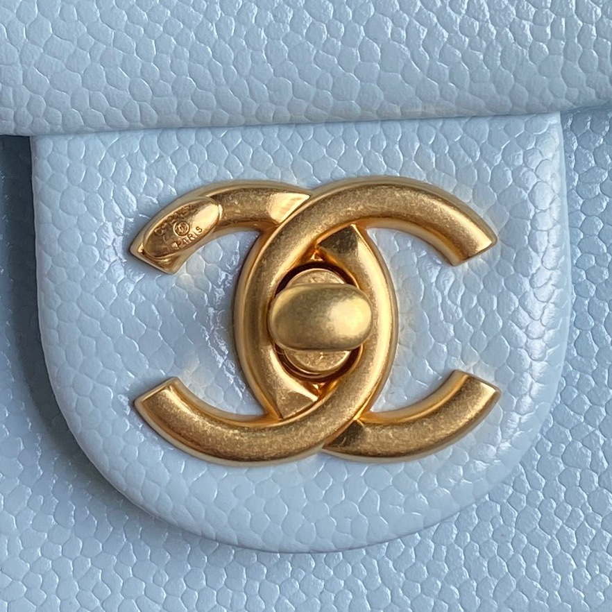Chanel AS5218 Mini Flap Bag Grained Shiny Calfskin & Gold-Tone Metal Light Blue - Default Title - View 3