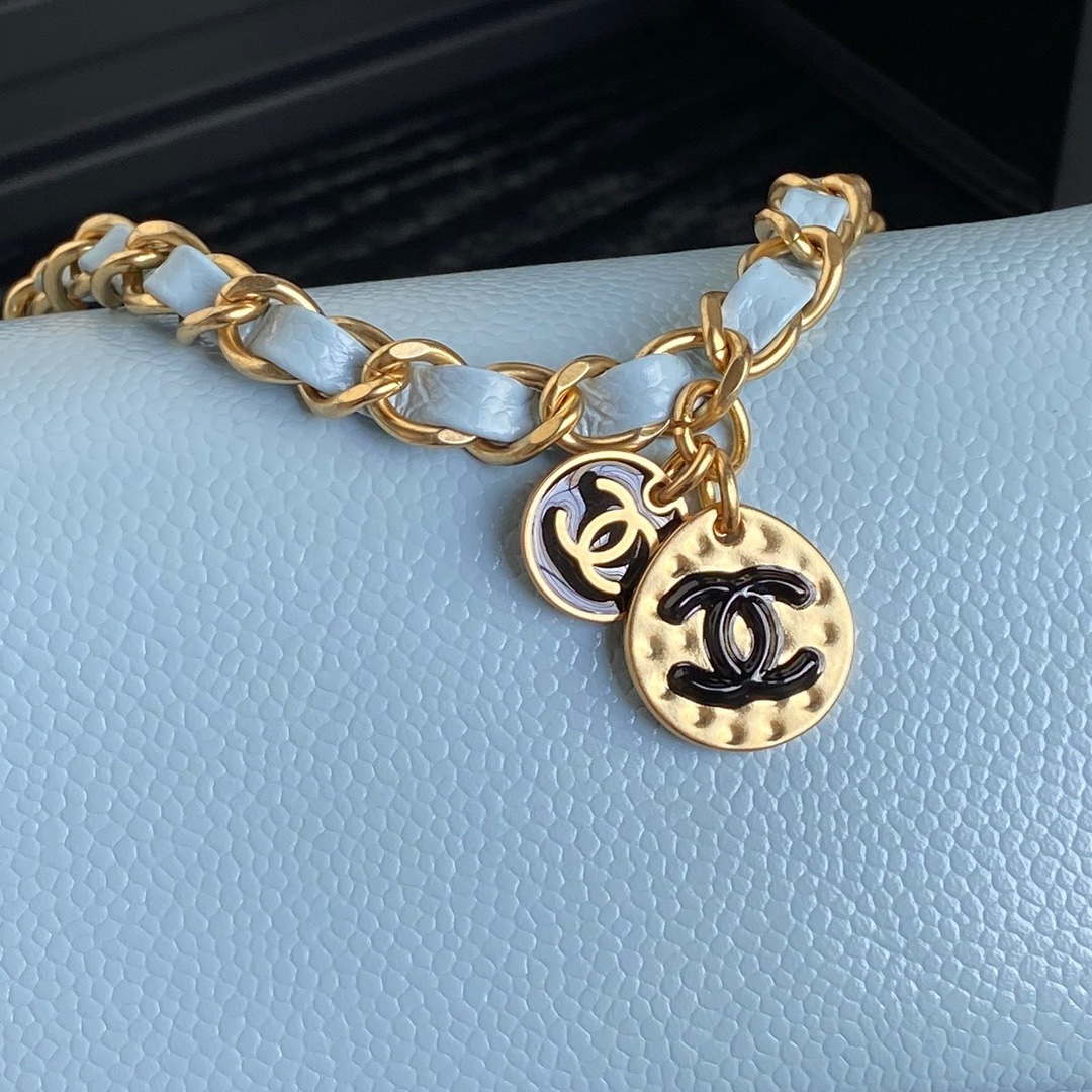 Chanel AS5218 Mini Flap Bag Grained Shiny Calfskin & Gold-Tone Metal Light Blue - Default Title - View 4