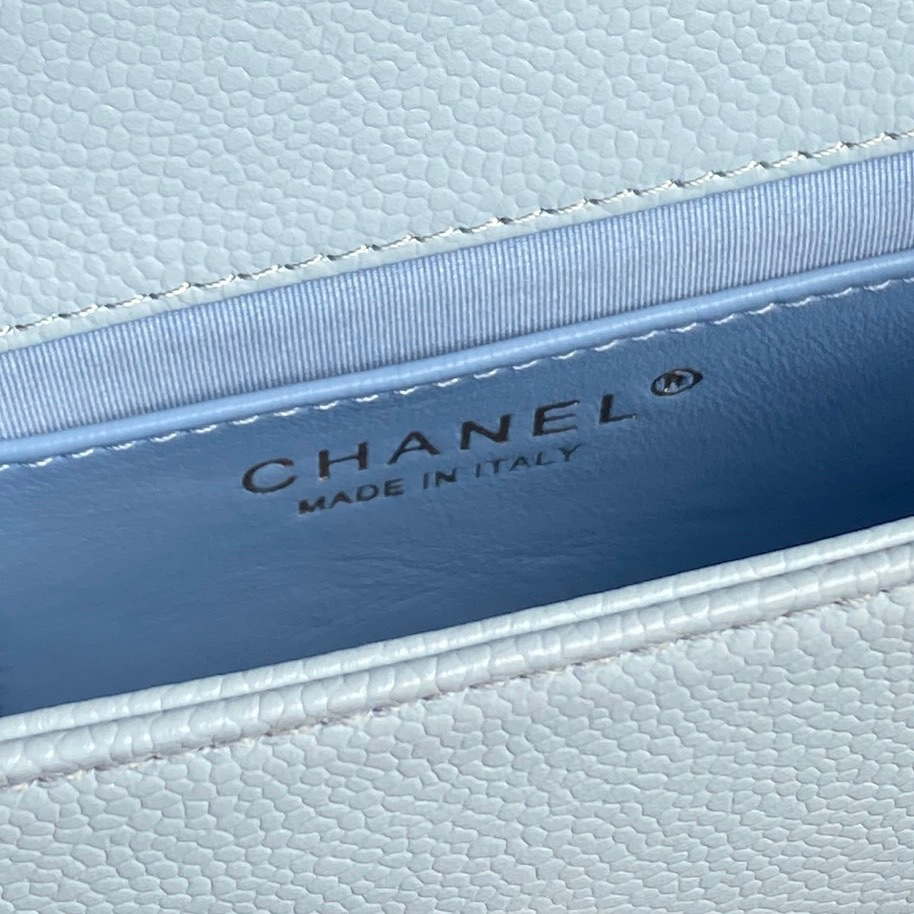 Chanel AS5218 Mini Flap Bag Grained Shiny Calfskin & Gold-Tone Metal Light Blue