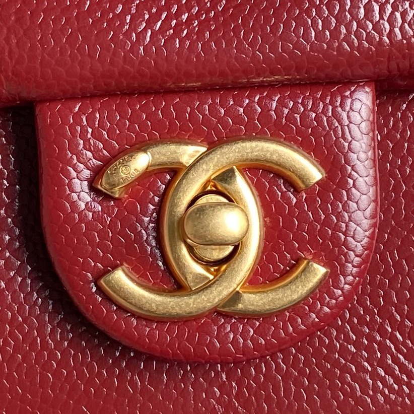 Chanel AS5218 Mini Flap Bag Grained Shiny Calfskin & Gold-Tone Metal Red