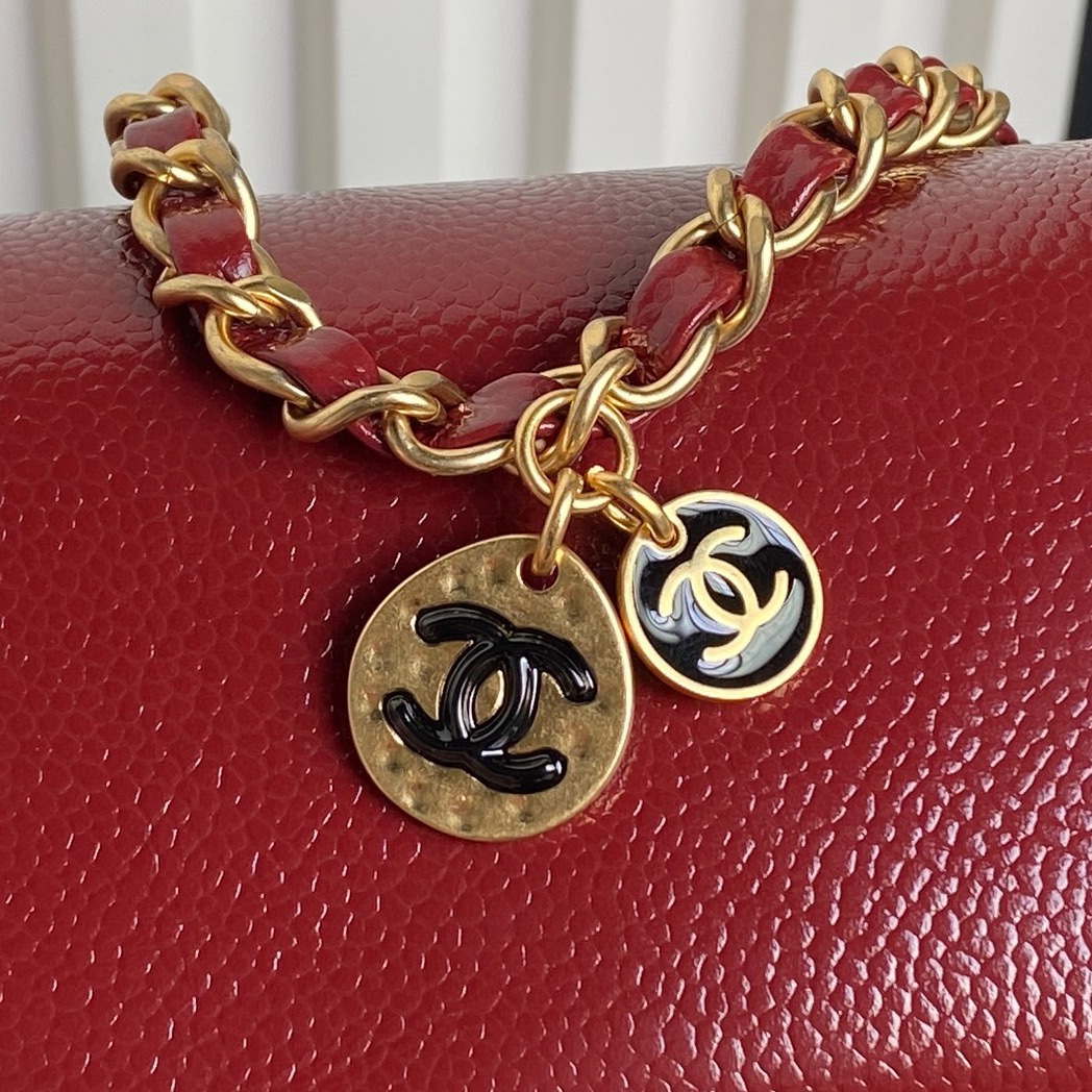 Chanel AS5218 Mini Flap Bag Grained Shiny Calfskin & Gold-Tone Metal Red - Default Title - View 4