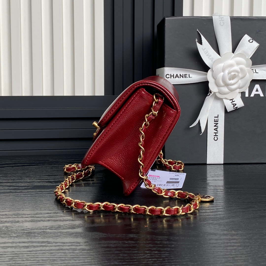 Chanel AS5218 Mini Flap Bag Grained Shiny Calfskin & Gold-Tone Metal Red - Default Title - View 5