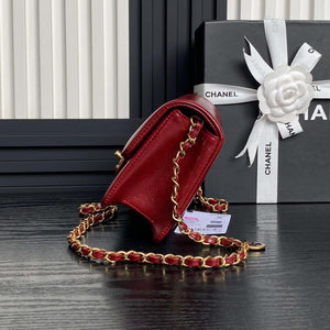 Chanel AS5218 Mini Flap Bag Grained Shiny Calfskin & Gold-Tone Metal Red - Default Title - View 5