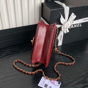 Chanel AS5218 Mini Flap Bag Grained Shiny Calfskin & Gold-Tone Metal Red - Default Title - View 6