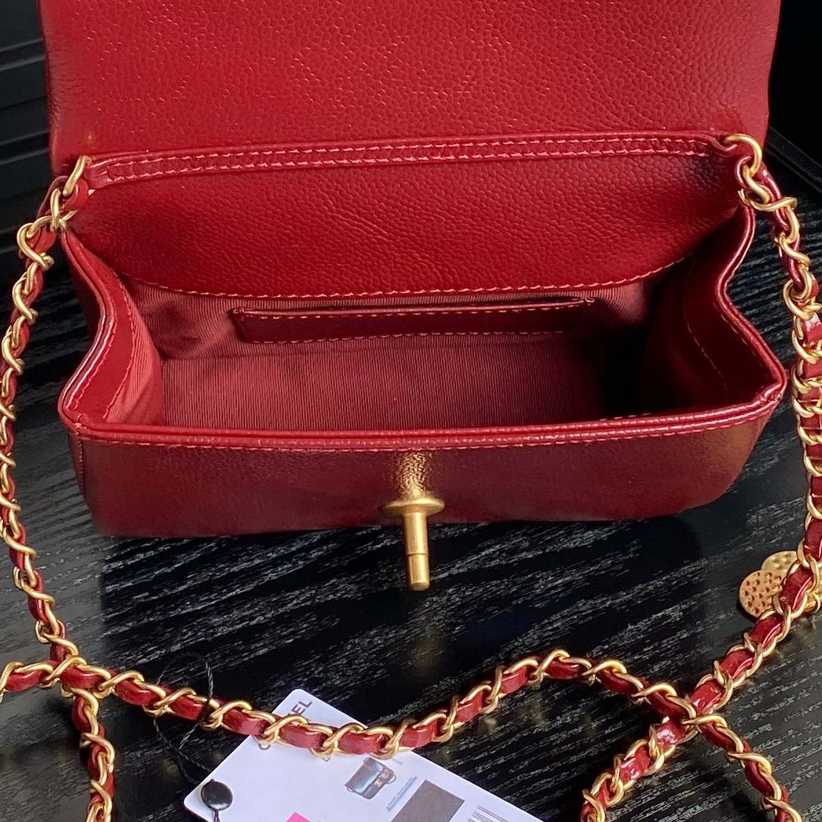 Chanel AS5218 Mini Flap Bag Grained Shiny Calfskin & Gold-Tone Metal Red