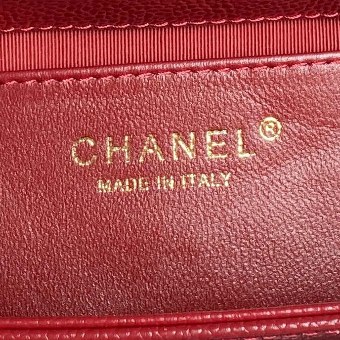 Chanel AS5218 Mini Flap Bag Grained Shiny Calfskin & Gold-Tone Metal Red - Default Title - View 9
