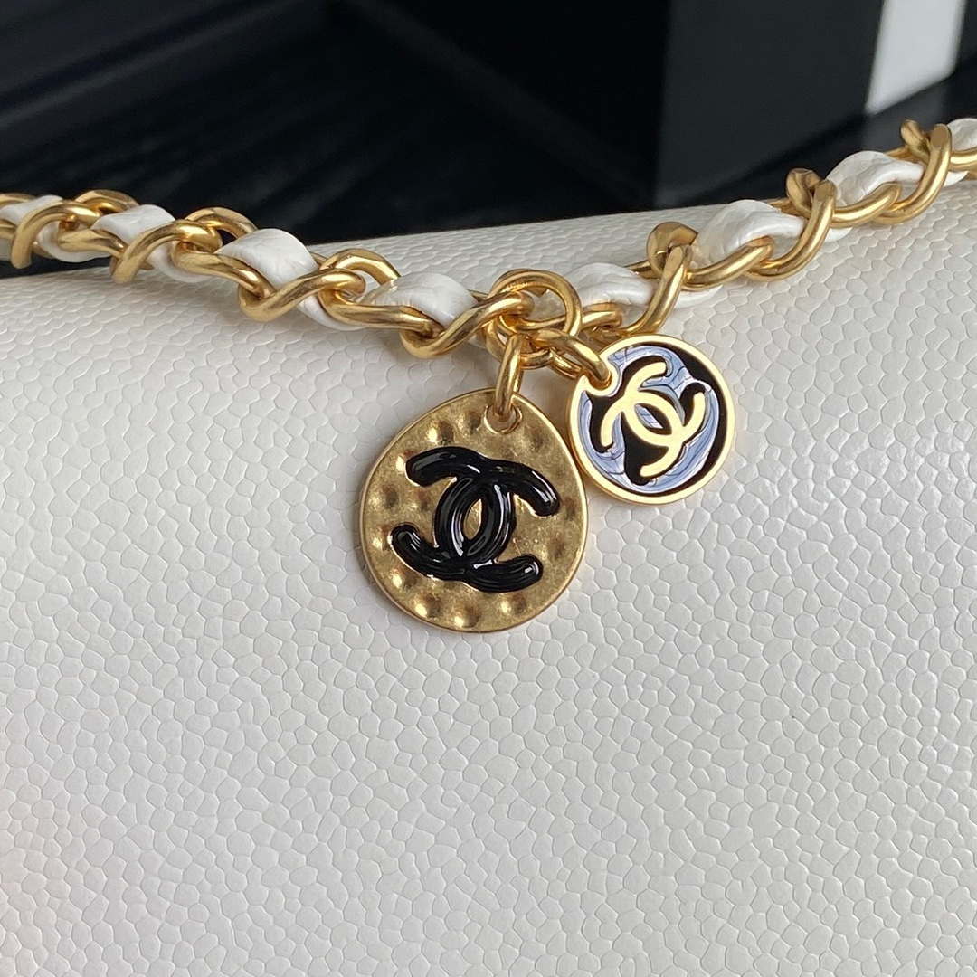 Chanel AS5218 Mini Flap Bag Grained Shiny Calfskin & Gold-Tone Metal White - Default Title - View 3