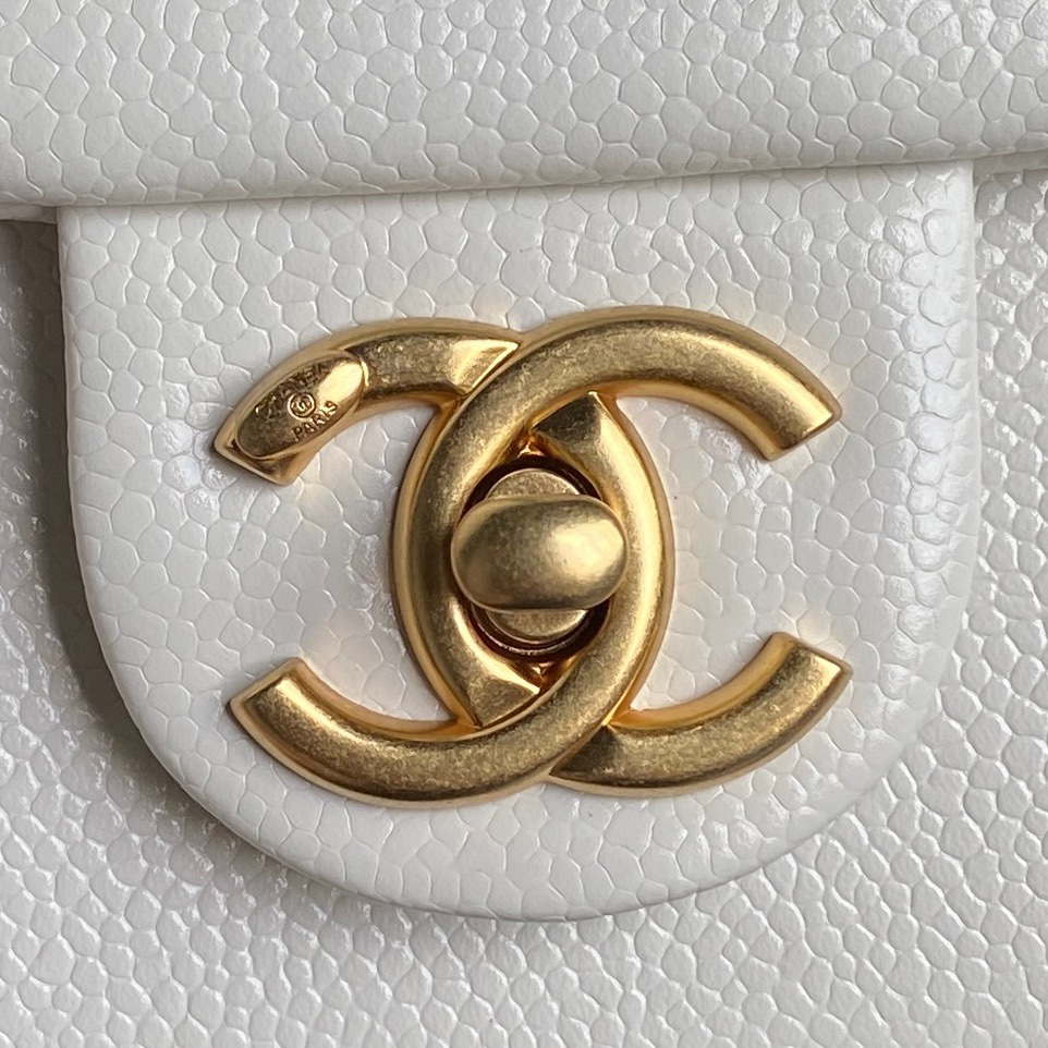 Chanel AS5218 Mini Flap Bag Grained Shiny Calfskin & Gold-Tone Metal White - Default Title - View 9