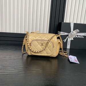 Chanel AS5220 Small Camera Case Bag Shiny Crumpled Lambskin & Gold-Tone Metal Apricot - Default Title - View 1