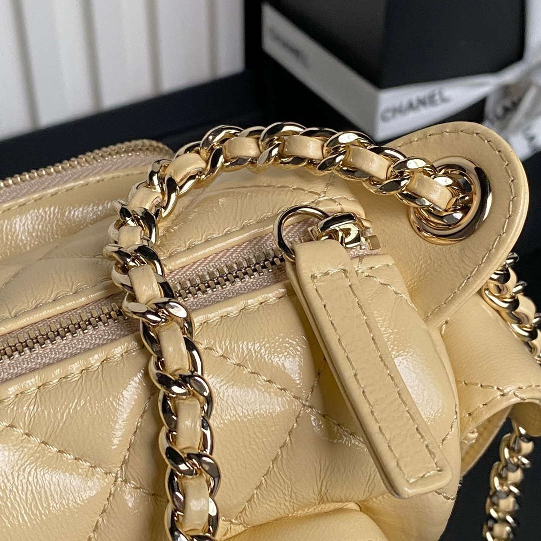 Chanel AS5220 Small Camera Case Bag Shiny Crumpled Lambskin & Gold-Tone Metal Apricot - Default Title - View 4