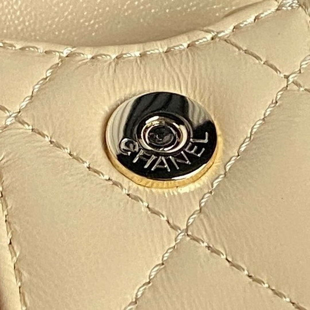 Chanel AS5220 Small Camera Case Bag Shiny Crumpled Lambskin & Gold-Tone Metal Apricot